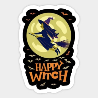 Happy witch flying on a broomstick Sticker